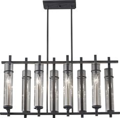 a large rectangular chandelier with five glass tubes hanging from the bottom and one light fixture