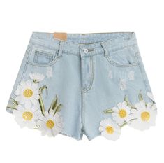 Grunge style floral denim shorts sold by Honey Honey. Shop more products from Honey Honey on Storenvy, the home of independent small businesses all over the world. Light Blue Jean Shorts, Floral Denim Shorts, Daisy Embroidery, Embroidered Denim Shorts, Light Blue Shorts, Fashion Tag, Blue Daisy, Floral Denim, High Waisted Jean Shorts