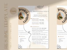 this is an image of two professional resume templates for word and pages, one with a woman's face on it