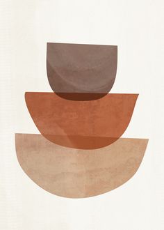 an abstract art piece with three different shapes on top of each other in shades of brown, beige and grey