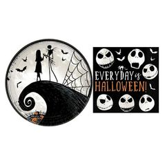 a plate with an image of jack skellingy on it and the words, every day is halloween