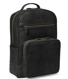 From Johnston & Murphy&#x2C; the Rhodes backpack features:Smooth&#x2C; full-grain steer leatherCotton twill lining in signature J&M custom plaidMain compartment with padded laptop sleeve&#x2C; one large open pocket&#x2C; one zip pocket&#x2C; and two smaller open pocketsFront-zip compartment/organizer panel with pockets for phone/pensSecondary front full-length zip pocketTwo side pockets with stretch gores easily accommodate a variety Backpack For Work, Laptop Backpack Mens, Leather Dopp Kit, Compartment Organizer, Leather Backpack For Men, Backpack Outfit, Grey Bag, Latest Bags, Black Leather Backpack