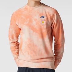 Nike Tie Dye Peach Sweatshirt Size Medium Embroidered Logo, Wording And Embellishments. French Terry Brand New With Tags Spring Nike Crew Neck Sweatshirt, Spring Orange Crew Neck Sweatshirt, Nike Long Sleeve Spring Sweatshirt, Nike Cotton Tops For Spring, Nike Casual Orange Tops, Casual Nike Orange Tops, Casual Orange Nike Tops, Peach Long Sleeve Cotton Top, Long Sleeve Peach Cotton Top