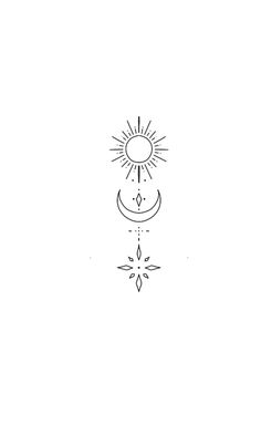 a black and white drawing of the sun, moon and stars