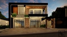 an artist's rendering of a modern house with large windows and balconies