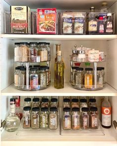 an organized pantry with spices and condiments