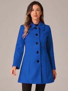 100%Polyester Solid Turn Down Collar Long Sleeve Single Breasted Waist Buckle Fully Lined Regular Fit Trenchcoat Dry Clean or Machine Wash Cold with Like Color, Warm Iron. Model is wearing XS. (Height: 5'9", Chest: 32 1/4 inches, Waist: 23 5/8 inches, Hip: 34 5/8 inches, Weight: 103 5/8 lbs) Fitted Blue Wool Coat For Spring, Luxury Office Outerwear With Stand Collar, Fitted Blue Outerwear With Stand Collar, Blue Fitted Outerwear With Stand Collar, Single Breasted Coat, Womens Jackets, Single Breasted, Trench Coat, Art Collection