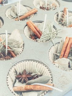 cinnamon sticks and star anise in paper cups