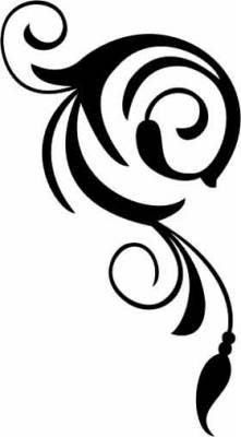 an abstract black and white design with swirls on the side, in front of a white background