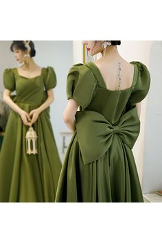 Shop quality pleated long green satin prom dress with big bow online. Sheprom offers formal or casual style dresses to fit your special occasions. Green Satin Prom Dress, Dress With Big Bow, Big Bow Dress, Pleated Satin Dress, Long Frock Designs, Frock For Women, Long Frocks, Satin Prom Dress, Frock Design