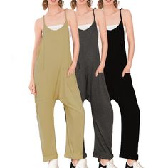 PRICES MAY VARY. 94% Cotton, 6% Spandex Imported Pull On closure closure Machine Wash Great Material: of 94% cotton and 6% spandex The fabric is soft and comfortable, stretchy, lightweight and breathable. spandex Sleeveless, adjustable spaghetti strap, 2 big pockets, loose fit, zipper pocket at back, baggy one piece jumpsuits for women. Eye-Catching Design: Loose fit overalls for women, fashionable pants,baggy style, v-neck design, spaghetti strap jumpsuits,sleeveless rompers ,casual summer outf Casual Summer Rompers, Baggy Overalls, School Dinner, Summer Rompers, Womens Jumpsuits Casual, Flowy Romper, Wide Leg Romper, Pants Baggy, Party School