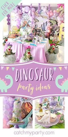 an image of a dinosaur party with balloons and decorations