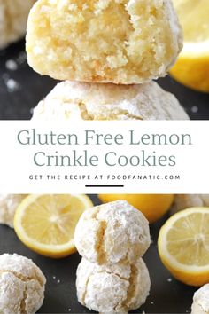 gluten free lemon crinkle cookies are stacked on top of each other