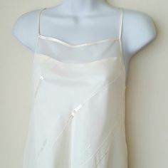 Valerie Stevens Label Strappy Vintage 60s Style Ivory Minimalist Floaty Slip Dress Shift Size Small Polyester Sheer Overlay With Chain Embroidery & Iridescent Sequins Details Front & Back Satiny Polyester Lining Deep Dip Lining Back, Sheer Overlay No Signs Of Wear, Nwot Could Be A Short (Knee Length On Most...) Wedding Gown * Flat Measures (Compare To Similar Item): * Top Of Shoulder Strap To Sheer Hem Edge: 35" * Top Of Shoulder Strap To Underarm (Opening): 10 1/4" * Sheer Bodice Top To Hem Edg Chain Embroidery, Vintage Slip Dress, 60s Style, Bodice Top, Vintage Slips, Sheer Overlay, 60s Fashion, Vintage 60s, Cream White