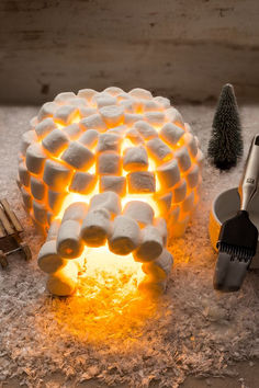 a light that is made out of marshmallows and some other things on the ground