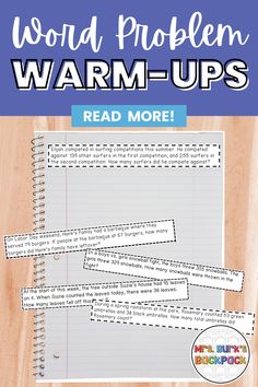 word problem math warm-ups bellringers Fun Ways To Teach Word Problems, Math Word Problem Strategies, How To Solve Math Word Problems, Teaching Math Word Problems, Binder Spine Labels, Addition And Subtraction Practice, Math Blocks