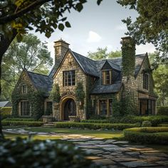 this is an artist's rendering of a house with ivy growing all over it