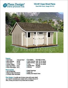 the plans for a small shed with windows and sidings are shown in this page