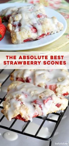 strawberry scones with white glaze and strawberries on top