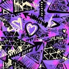 an abstract painting with black and purple colors