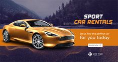 a car rental ad with an orange sports car