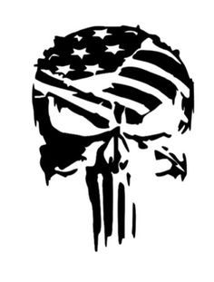 the american flag skull is shown in black and white