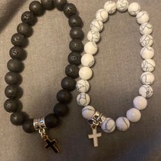 White And Black Beaded S It’s Cross Pendant Couples Matching Bracelets Set Couples Matching Bracelets, Bracelets Set, Couples Matching, Matching Bracelets, Matching Couples, Black Beads, Cross Pendant, Womens Jewelry Bracelets, Bracelet Set