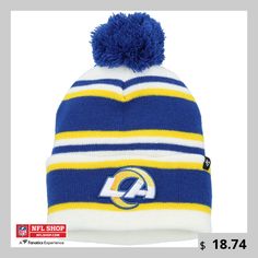 Cooler temperatures won't hamper your kiddo's unshakable Los Angeles Rams fandom when they show up in this Stripling knit hat from '47. It features an instantly recognizable Los Angeles Rams graphic embroidered on the cuff and tasteful team-colored stripes for a spirited look. The pom on top adds a jovial spin on their love for their favorites, while the acrylic design makes it an ideal grab for added head warmth. Los Angeles Rams Logo, Rams Logo, Addi Knitting Machine, Acrylic Design, Shirt Pant Set, Shield Design, Acrylic Designs, Los Angeles Rams, Softest Sweater