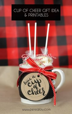 cup of cheer gift idea and printables for the end of each other with marshmallows in it