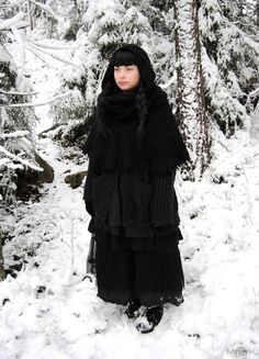 Snow Goth Aesthetic, Dark Mori Kei Fashion, Dark Mori Kei Aesthetic Outfits, Winter Mori Kei, Dark Mori Fashion, Goth Fur Coat, Find Style, Dark Mori, Rad Clothes