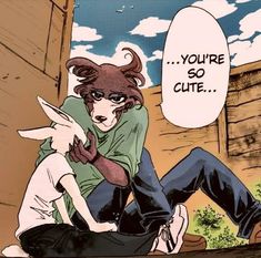 a comic strip with an image of a man hugging a dog and the caption you're so cute