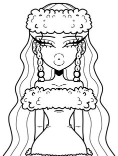 a cartoon girl with long hair wearing a dress and tiara, looking to the side