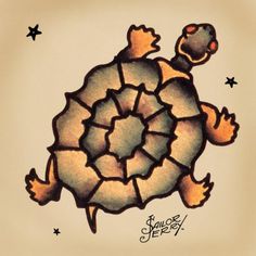 a drawing of a turtle with stars around it