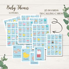 the baby shower game is shown with its matching cards