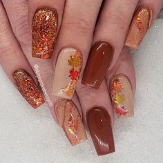 Fall Nail Art Designs Autumn, Autumn Leaves Nails, Acrylic Nails Autumn, Fall Nails Acrylic Coffin, Nails September, Deluxe Nails, Disney Acrylic Nails, House Cleansing, Country Nails