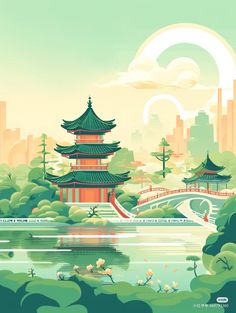 Chinese Illustration, Cartoon Background, Creative Packaging Design, Creative Packaging, Box Design, Landscape Art, Packaging Design, Paint Colors, Illustration Design