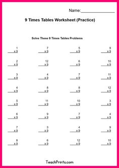 printable times tables worksheet for 3rd grade students to practice their math skills