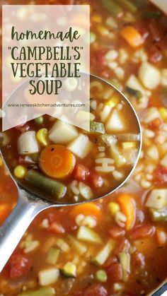 homemade campbell's vegetable soup in a pot with a spoon