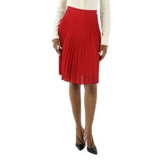 Burberry Ladies Bottoms. Fashion category: Skirts. SKU: 8024883. Color: Bright Red Ip Pat. Burberry Ladies Bright Red Monogram Print Plated Skirt. This fluid pleated skirt in Burberry's Monogram print and lined with Italian-woven silk, featuring a concealed back hook-and-eye and zip closure. Outer: 100% polyester. Size: 4.  Gender: female.  Age Group: adult. Chic Red Pleated Skirt For Workwear, Red Flared Pleated Skirt For Work, Classic Red Skirt, Red Knee-length Pleated Skirt For Spring, Classic Red Workwear Skirt, Classic Red Skirt For Work, Red Pleated Knee-length Mini Skirt, Red Pleated Knee-length Skirt, Elegant Red Knee-length Skirt