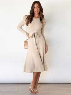 Cable Knit Sweater Dress, Casual Chique, Costume Intero, Long Sleeve Knit Dress, Linnet, Sweater Dresses, Church Outfits, Sweater Dress Midi, Sweater Dress Women