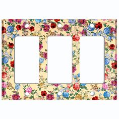 three gang light switch plates with flowers on the front and back covers, both pink