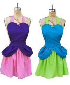 two dresses on mannequins with different colors