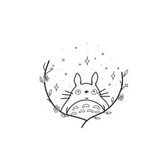 a black and white drawing of a totoro