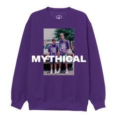 It's a purple sweatshirt with a photo of Rhett & Link wearing purple gorilla t-shirts!... Purple Letter Print Sweatshirt For Streetwear, Purple Crew Neck Sweatshirt With Graphic Print, Purple Graphic Print Crew Neck Sweatshirt, Purple Graphic Print Sweatshirt For Streetwear, Purple Crew Sweatshirt For Fall, Purple Sporty Sweatshirt With Graphic Print, Purple Crew Top For Streetwear, Purple Crew Neck Top For Streetwear, Purple Relaxed Fit Sweatshirt With Graphic Print