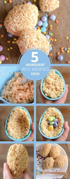 an image of rice krispy treats being held by someone's hand with the words 5 ingredient rice krispies on it