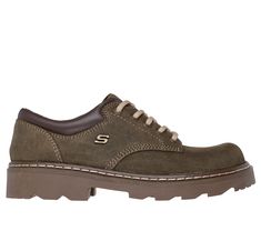 Look stylishly tough in the SKECHERS Parties-Mate oxford. Scuff resistant leather in a casual lace up oxford with plain toe. Stitching and overlay detail. | Skechers Women's Parties - Mate Shoes | Medium Width | | Scuff resistant leather upper | Casual lace up oxford design | Stitching and overlay accents | Padded collar and tongue | Cushioned comfort insole | 1/2 inch thick lug traction sole | 1 inch heel | Hoodie Shoot, Vintage Retro Outfits, Lace Up Wedges, Wide Shoes, Shoes Flats Sandals, Skechers Women, Skechers Shoes, Casual Lace, School Shoes