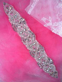 XR324 Bridal Sash Motif Silver Beaded Crystal Rhinestone Silver Crystal Sashes With Rhinestones, Silver Rhinestone Sashes For Party, Silver Rhinestone Party Sashes, Silver Embellished Sash For Party, Silver Embellished Party Sashes, Silver Embellished Sashes For Party, Gold Applique, Floral Patches, Diy And Crafts Sewing