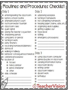 a printable checklist for teachers to use on their classroom's day - by - day routine