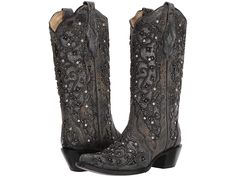 Corral Boots A3672 | Zappos.com Grey Cowgirl Boots, Sparkly Cowgirl Boots, 2026 Wedding, Cowgirl Boots Wedding, Tall Western Boot, Black Cowgirl Boots, Black Cowgirl, Girl Boots, Wedding Boots