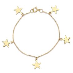 14K Gold Filled Five Star Charm Bracelet 5"-6" Long Adjustable Yellow Gold Star Bracelet, 14k Yellow Gold Bracelet With Star Charm, 14k Gold Star Charm Bracelet, 14k Gold Bracelets With Star Charm, Gold Star-shaped Celestial Bracelets, Gold Star-shaped Celestial Bracelet, Celestial Gold Star Bracelets, Earring Luxury, Star Charm Bracelet